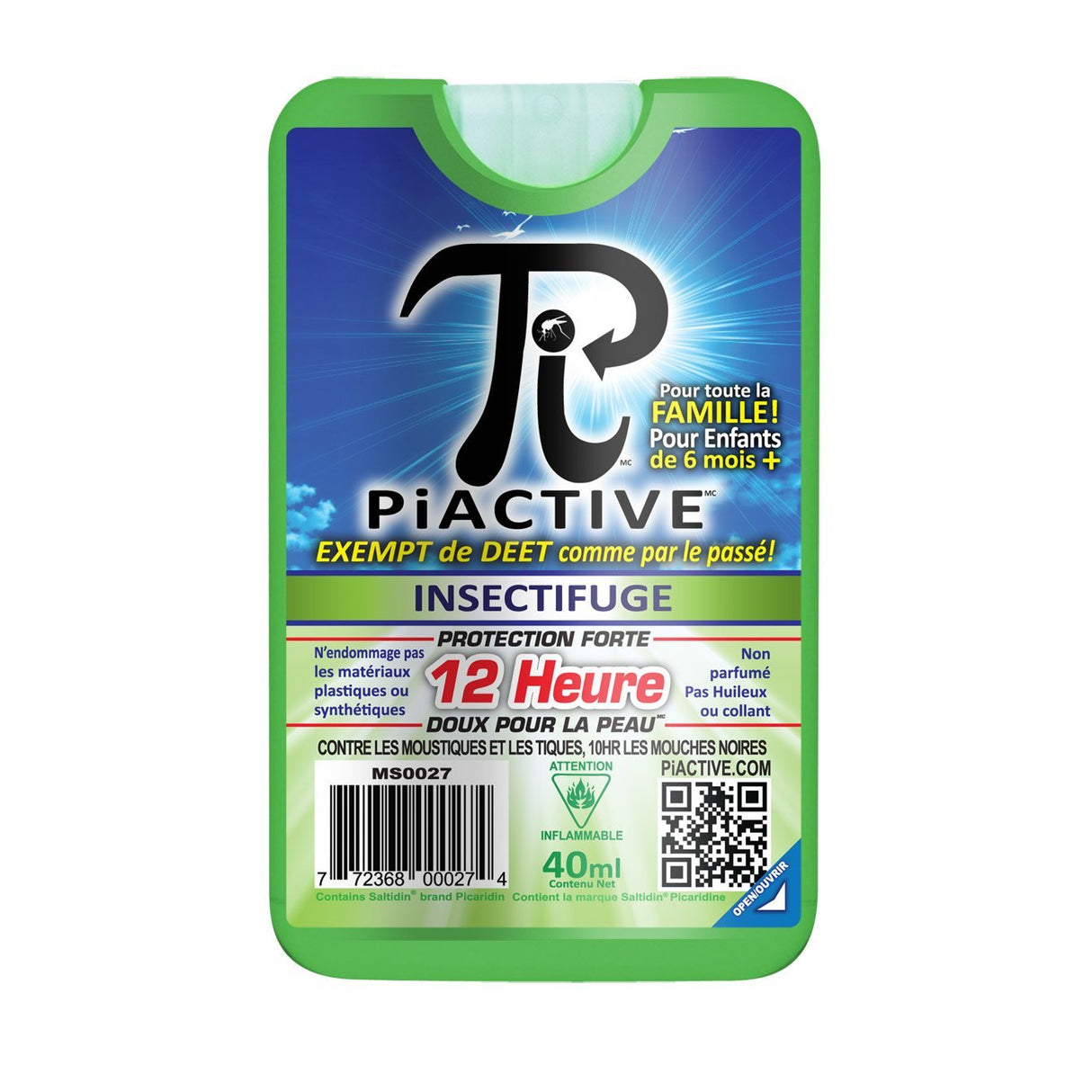 PIACTIVE Deet Free 40mL Wallet Size Pump Spray