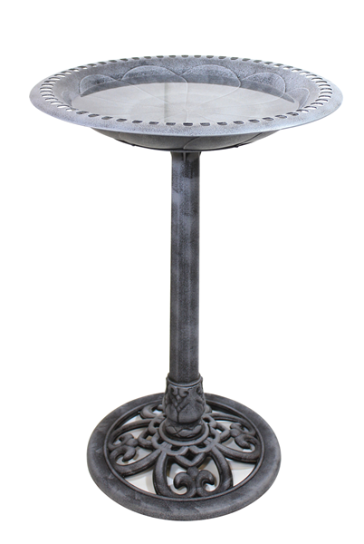 Polyresin Birdbath Antique Silver