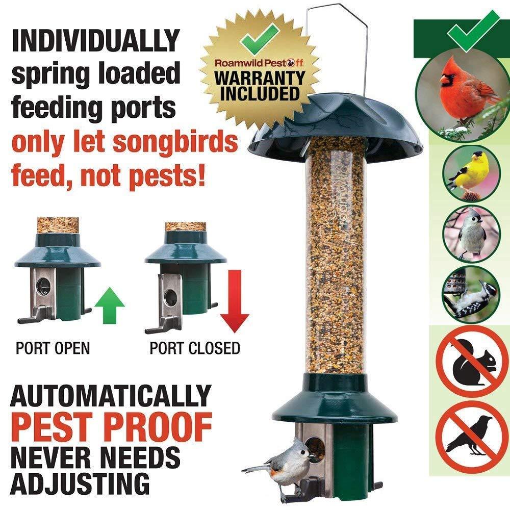 Roamwild PestOff Mixed Seed Squirrel Proof Bird Feeder, Green