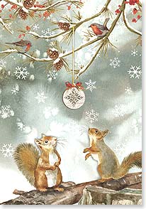 Squirrels Looking at an Ornament Christmas Cards