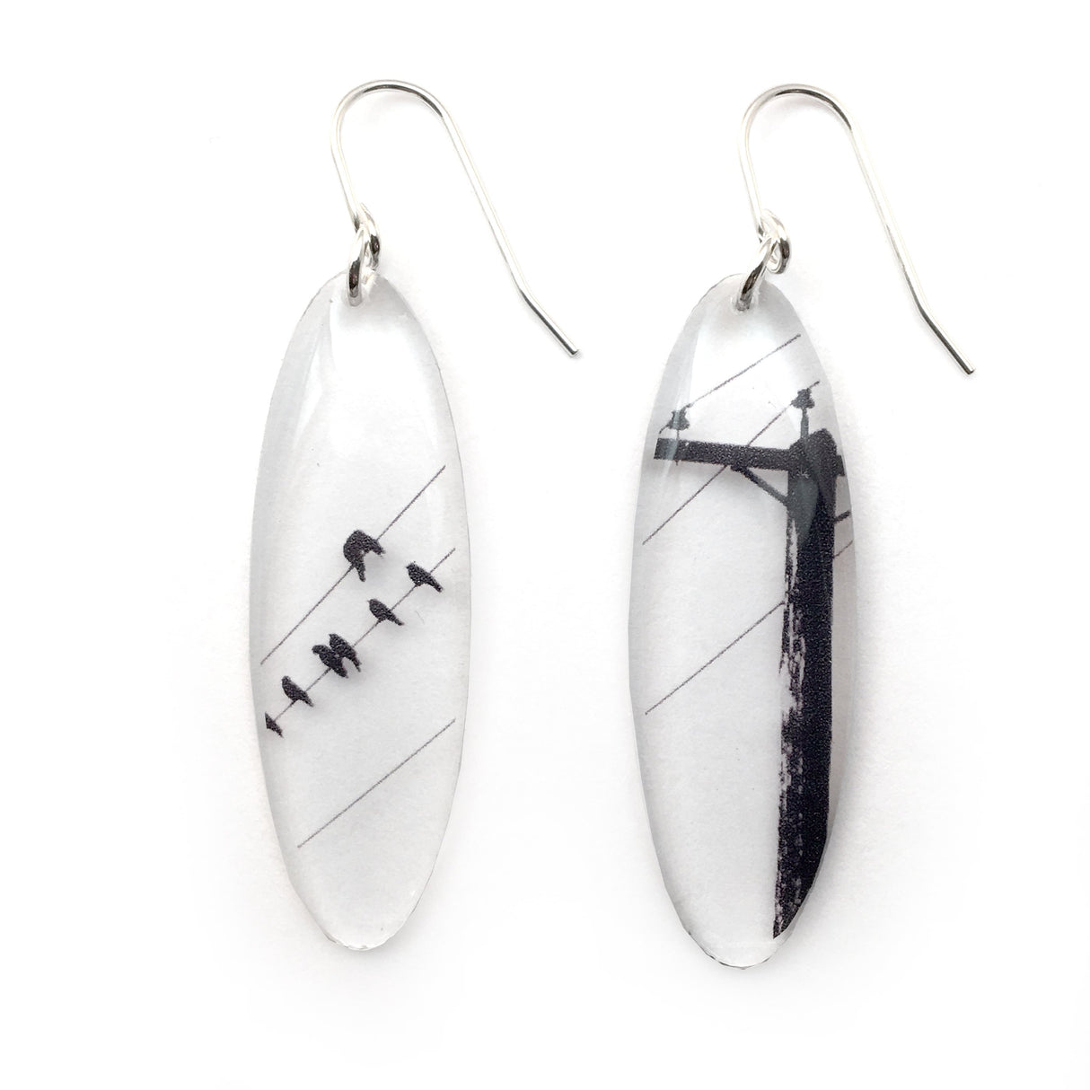 Tall Oval Crow Pole Earrings