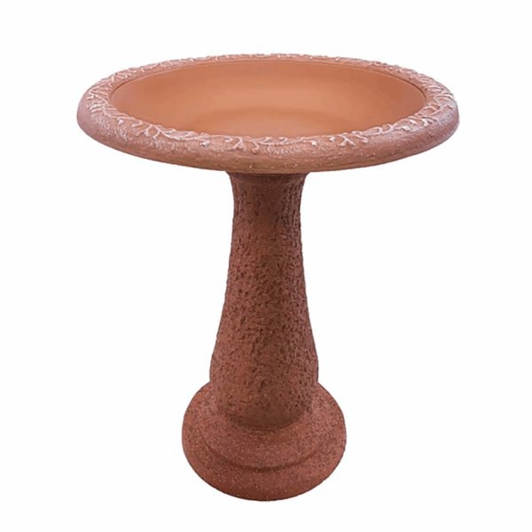 Terra Cotta Fiber Clay Birdbath with Gloss Bowl/Rim and Mat Base
