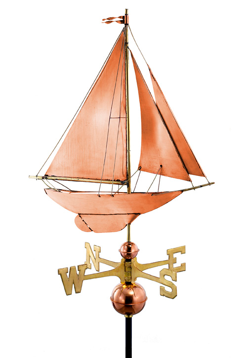 Full-Size Racing Sloop Weathervane, Polished Copper