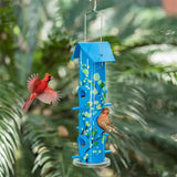 Artwork Metal Tube Bird Feeder, Blue