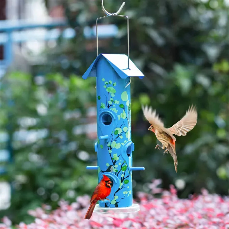 Artwork Metal Tube Bird Feeder, Blue