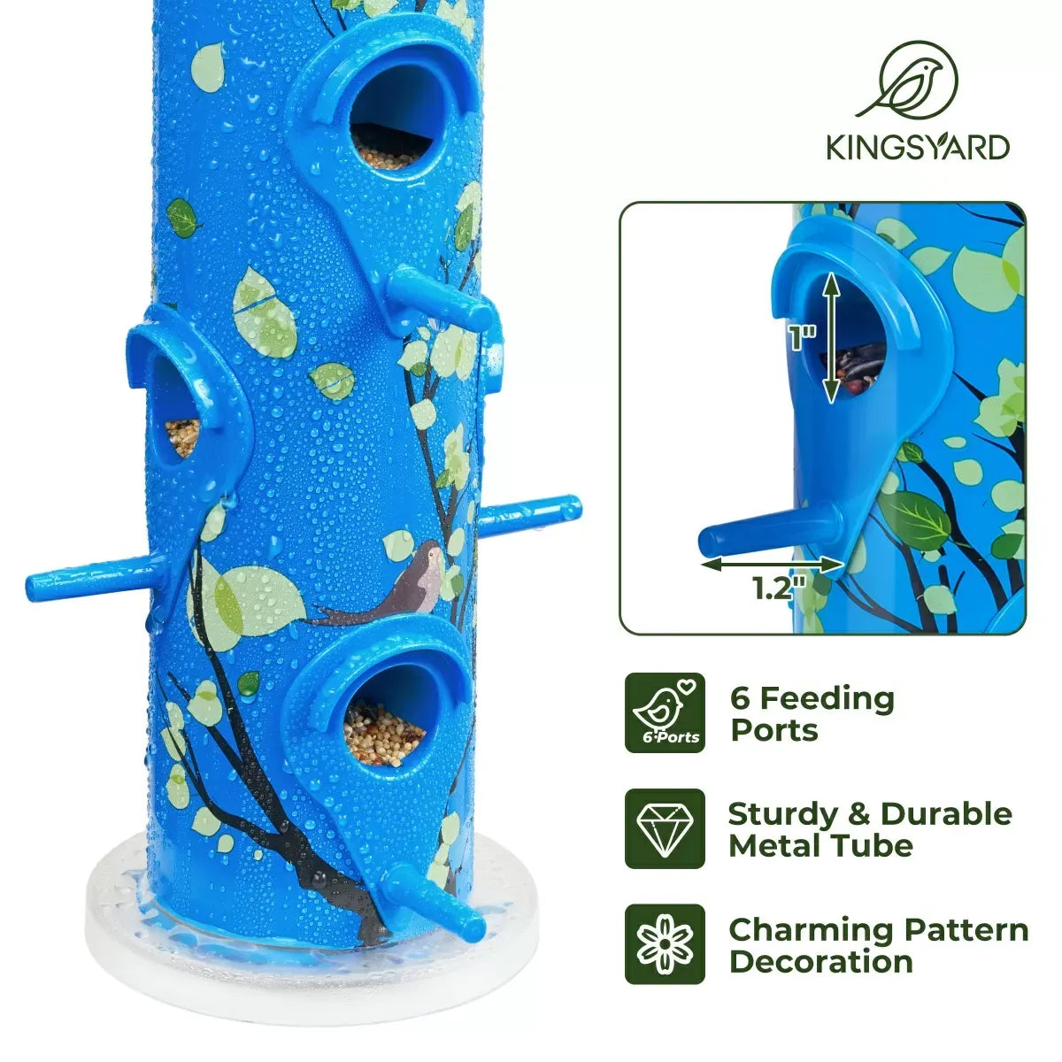 Artwork Metal Tube Bird Feeder, Blue
