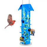 Artwork Metal Tube Bird Feeder, Blue