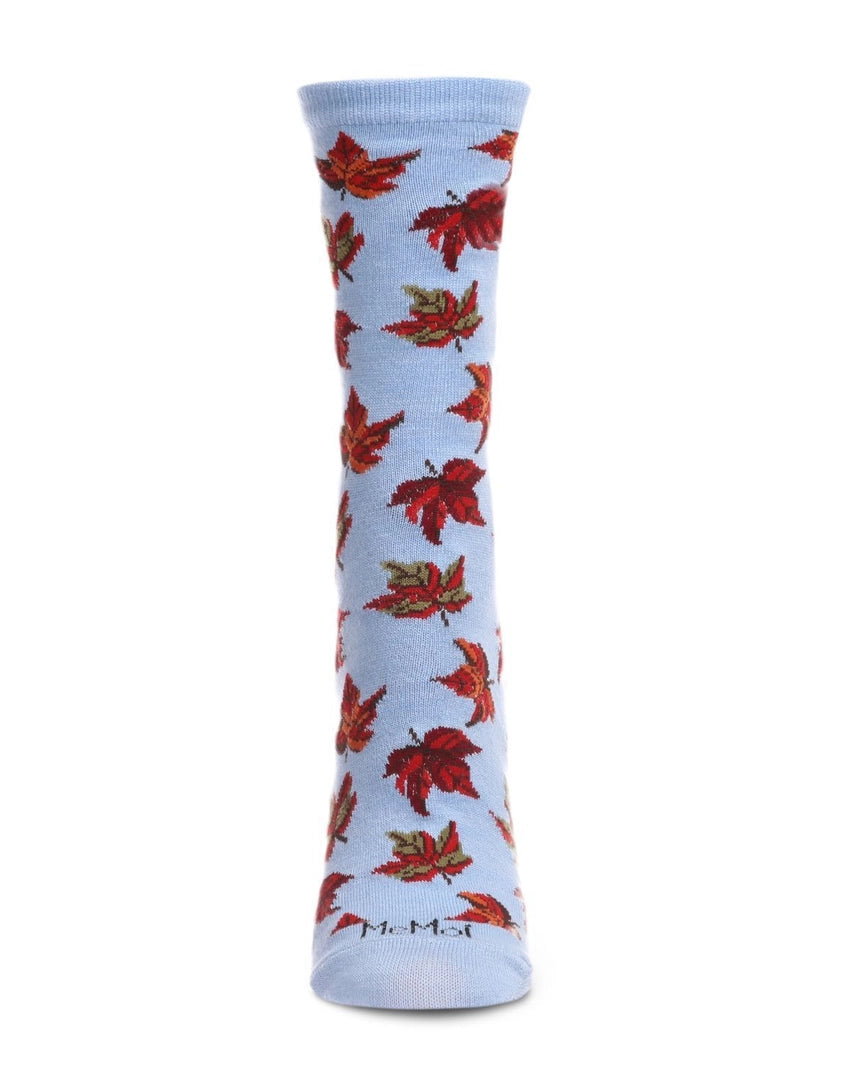 Autumn Falling Leaves Crew Socks, Light Blue