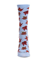 Autumn Falling Leaves Crew Socks, Light Blue