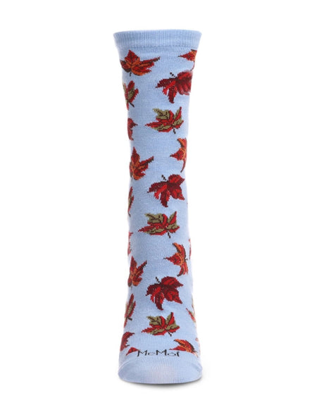 Autumn Falling Leaves Crew Socks, Light Blue