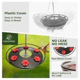 Black Hummingbird Tray Feeder with Red Weatherproof Dome & Ant Moat