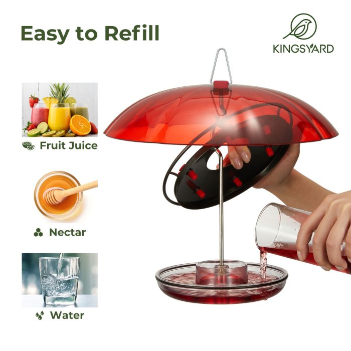 Black Hummingbird Tray Feeder with Red Weatherproof Dome & Ant Moat