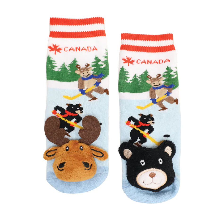 Canada Hockey Moose Bear Mis-match Socks