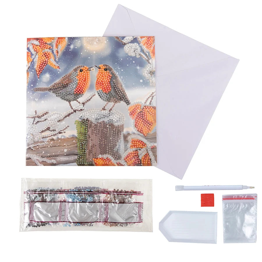 Crystal Art Card Kit, Kissing Robins