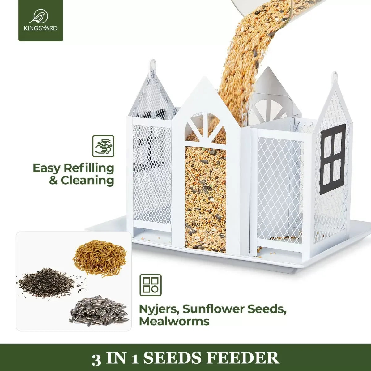 Farmhouse Style White Metal House Bird Feeder with Large Tray