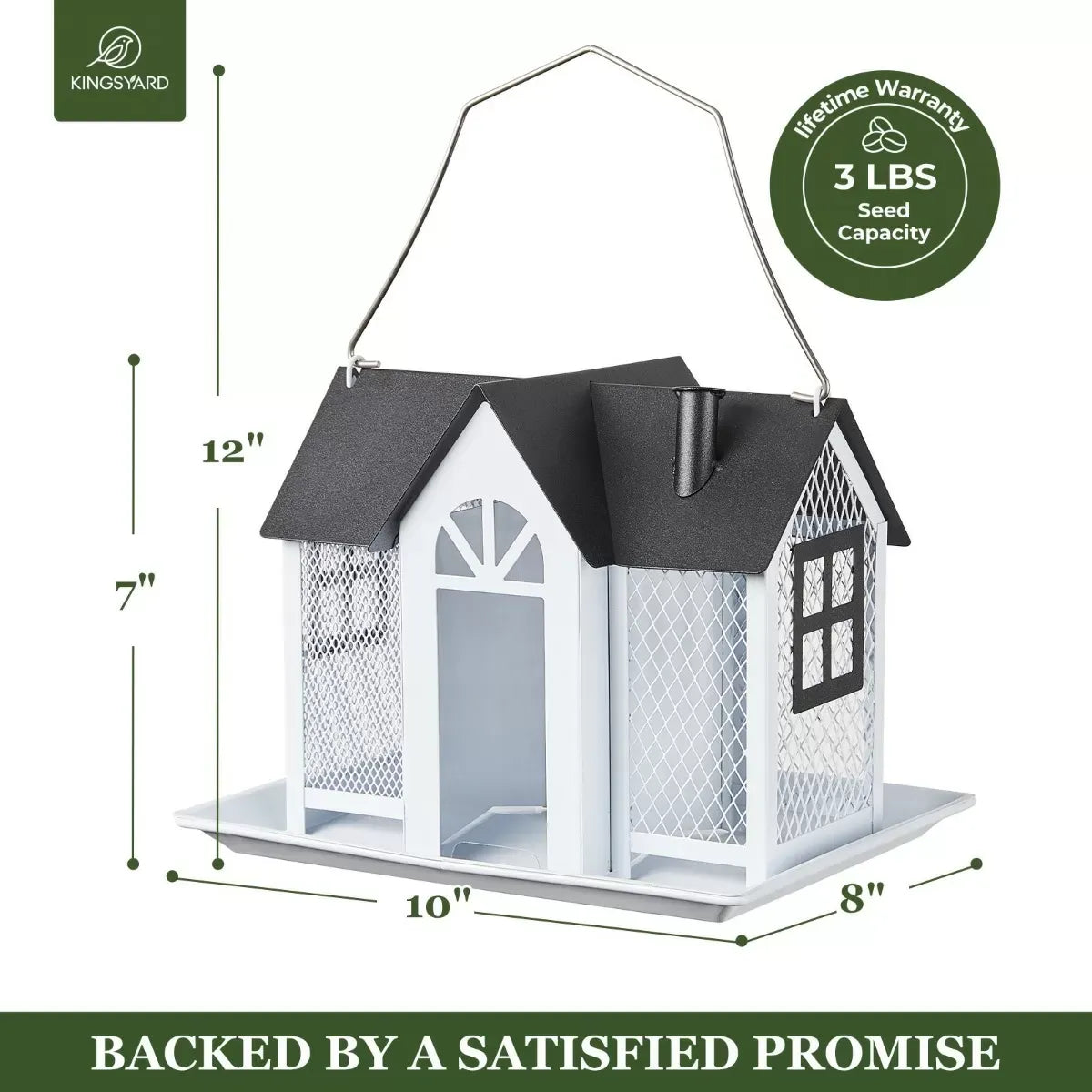 Farmhouse Style White Metal House Bird Feeder with Large Tray