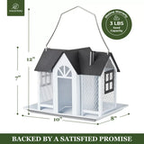 Farmhouse Style White Metal House Bird Feeder with Large Tray