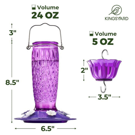 Glass Hummingbird Feeder with Ant Moat, Purple, 24oz