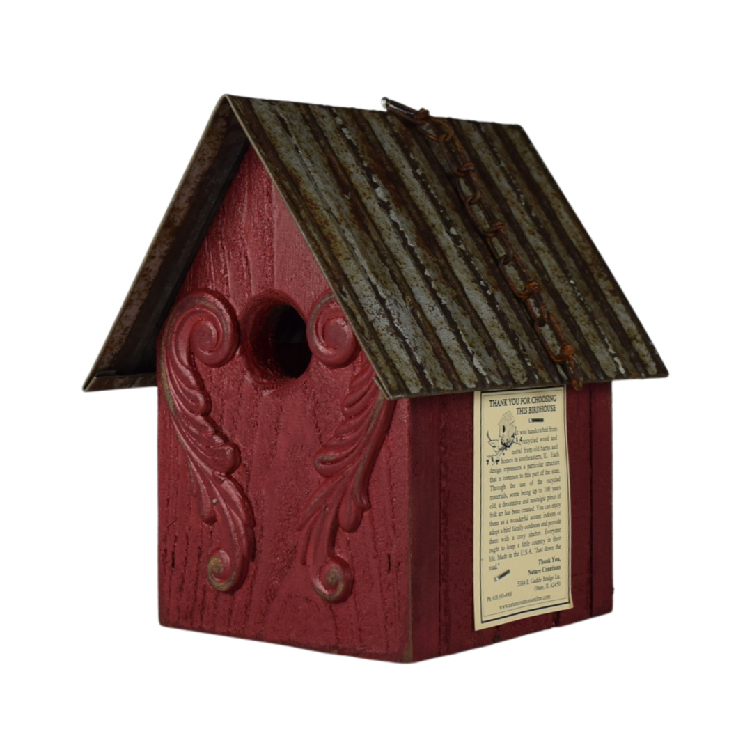 Handmade Wood Birdhouse #32 Red