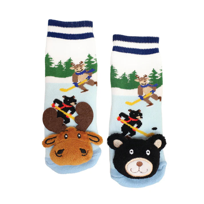 Hockey Moose and Black Bear Mis-match Socks