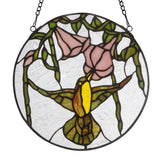 Hummingbird and Hibiscus Stained Glass Window Panel, 10-Inch Height (Store Pickup Only)