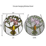 Hummingbird and Hibiscus Stained Glass Window Panel, 10-Inch Height (Store Pickup Only)