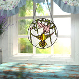 Hummingbird and Hibiscus Stained Glass Window Panel, 10-Inch Height (Store Pickup Only)