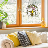 Hummingbird and Hibiscus Stained Glass Window Panel, 10-Inch Height (Store Pickup Only)