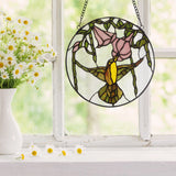 Hummingbird and Hibiscus Stained Glass Window Panel, 10-Inch Height (Store Pickup Only)