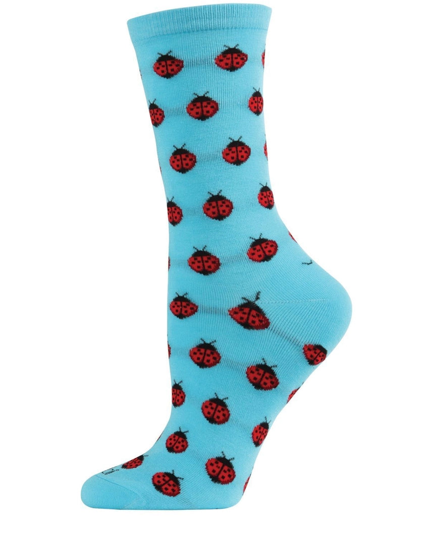 Ladybug Memoi Crew Socks, Turquoise