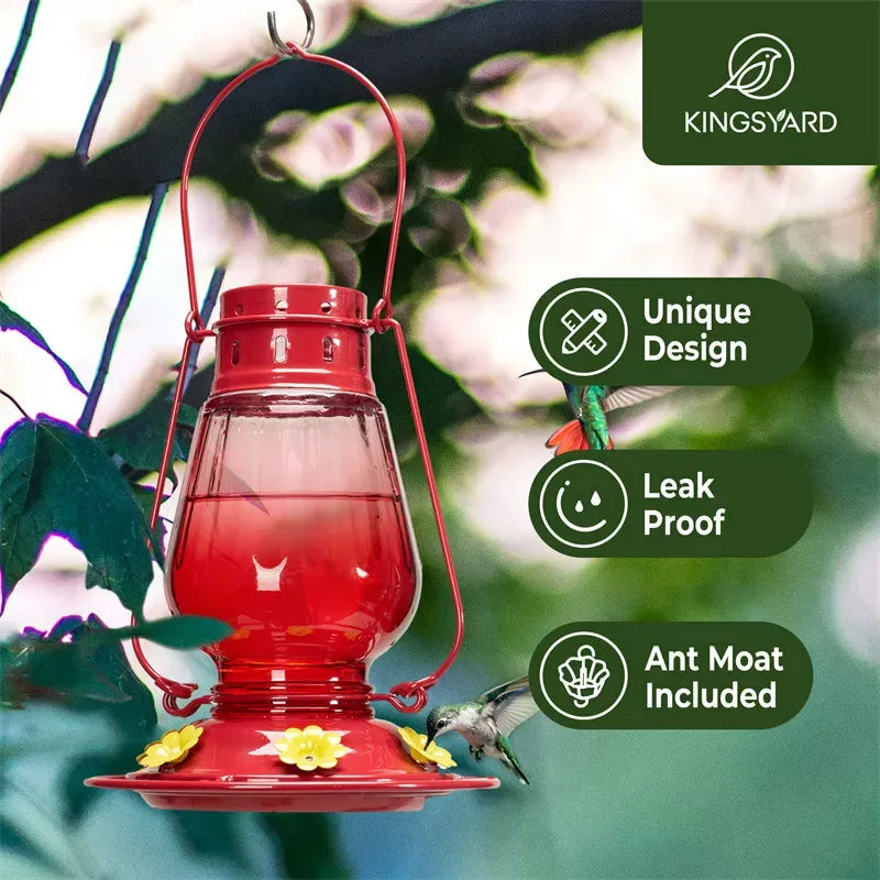 Lamp-shaped Glass Hummingbird Feeder With Moat