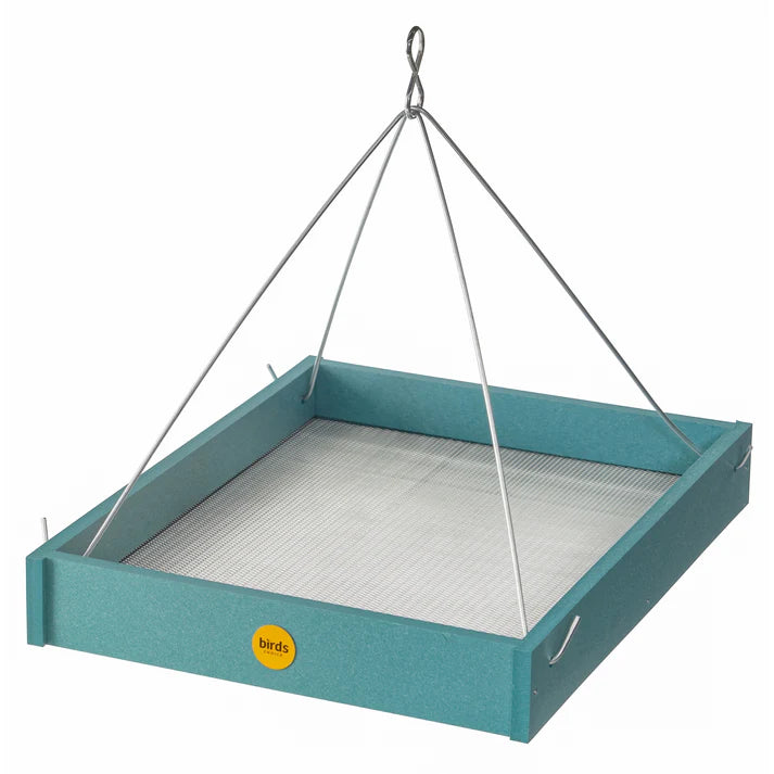 Large Hanging Recycled Plastic Platform Bird Feeder, Lake Blue