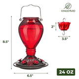 Leak Proof Glass Hummingbird Feeder with Ant Moat, 24oz, Red