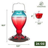 Leak Proof Glass Hummingbird Feeder with Ant Moat, 24oz, Red and Blue