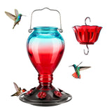 Leak Proof Glass Hummingbird Feeder with Ant Moat, 24oz, Red and Blue