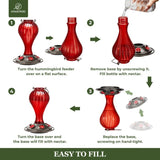 Leak Proof Glass Hummingbird Feeder with Ant Moat, Red, 24oz