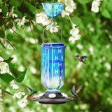 Leak Proof Glass Hummingbird Feeder with Ant Moat and Six Feeding Ports, Blue, 24oz