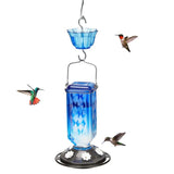 Leak Proof Glass Hummingbird Feeder with Ant Moat and Six Feeding Ports, Blue, 24oz