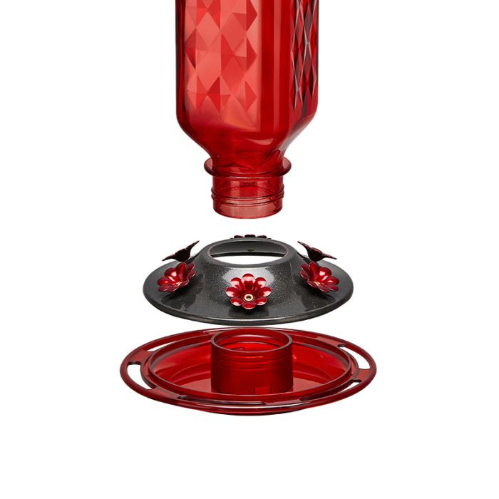 Leak Proof Glass Hummingbird Feeder with Ant Moat and Six Feeding Ports, Red, 24oz