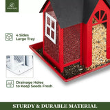 Metal Farmhouse Style Bird Feeder with Large Tray, Red