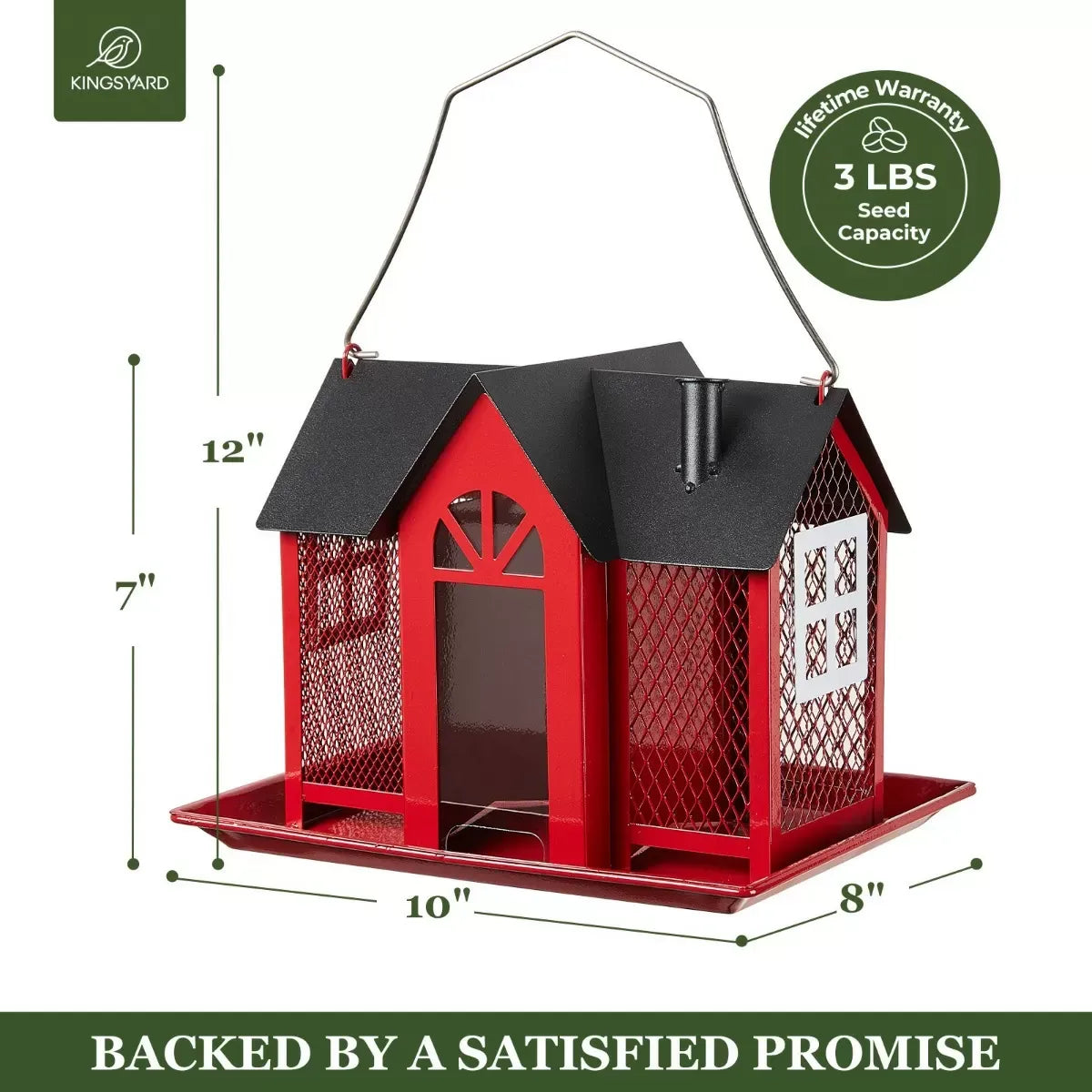 Metal Farmhouse Style Bird Feeder with Large Tray, Red
