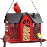 Metal Farmhouse Style Bird Feeder with Large Tray, Red