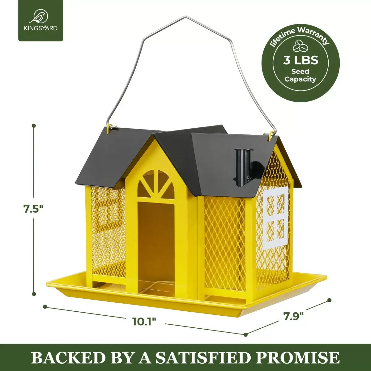 Metal Farmhouse Style Bird Feeder with Large Tray, Yellow