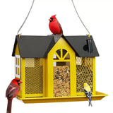 Metal Farmhouse Style Bird Feeder with Large Tray, Yellow