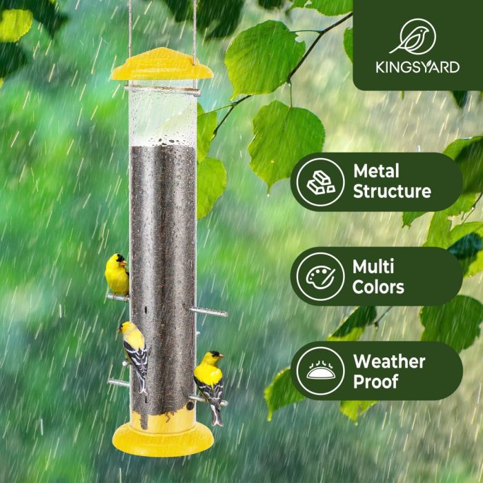 Metal Thistle Tube Bird Feeder, Yellow