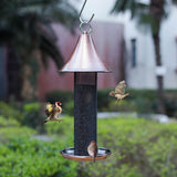 Metal Tube Hanging Bird Feeder With Copper Roof