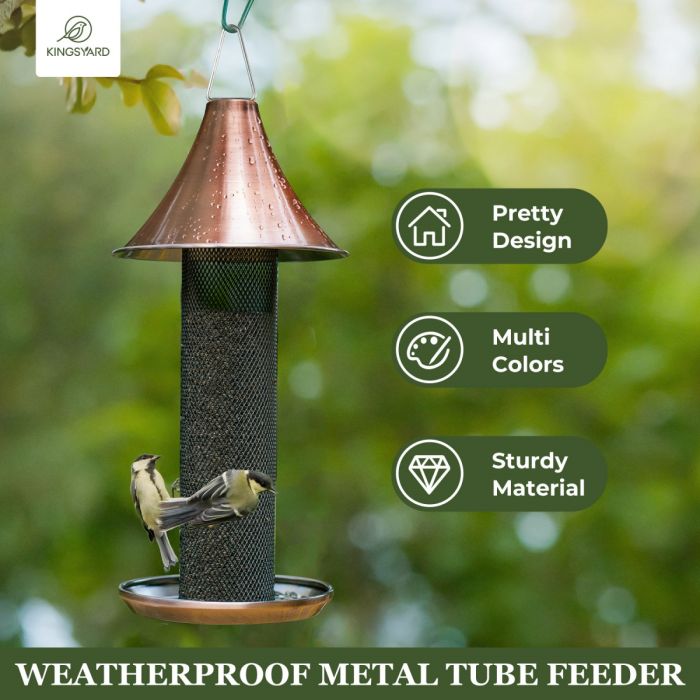 Metal Tube Hanging Bird Feeder With Copper Roof