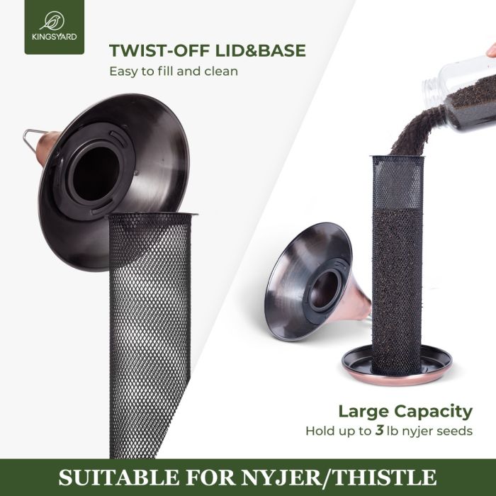 Metal Tube Hanging Bird Feeder With Copper Roof