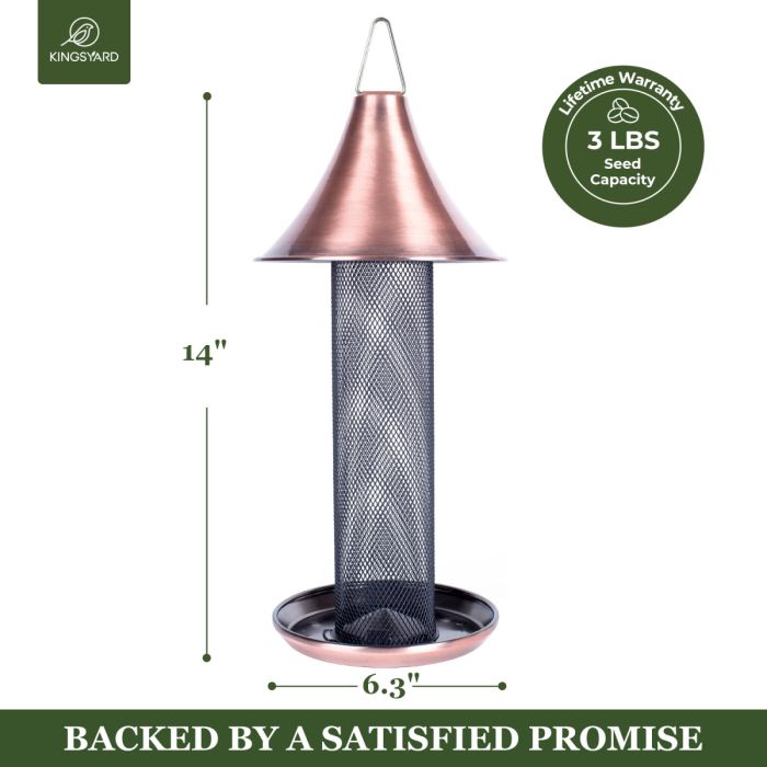 Metal Tube Hanging Bird Feeder With Copper Roof