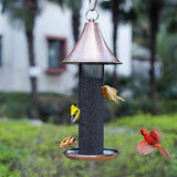 Metal Tube Hanging Bird Feeder With Copper Roof
